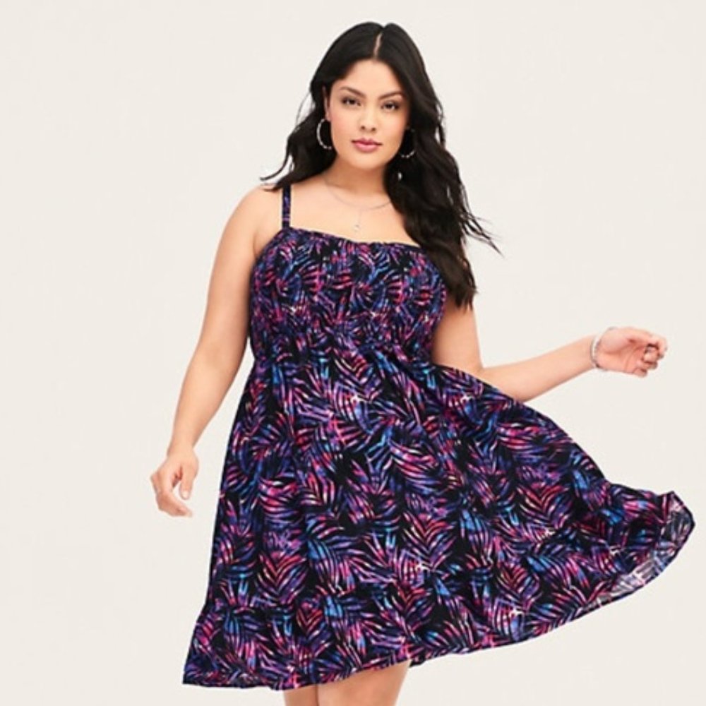 Torrid Smocked Tropical Neon Challis Dress